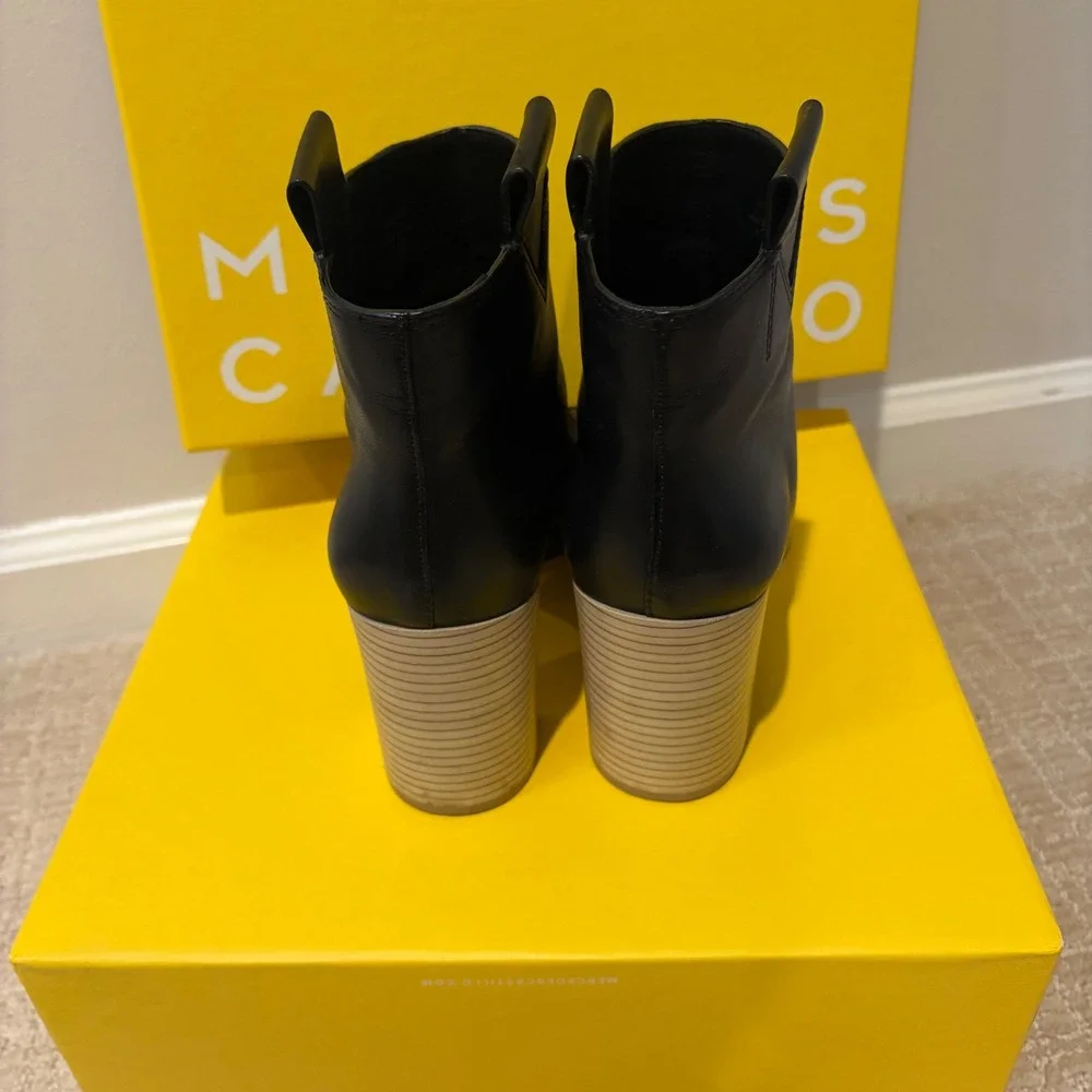 Mercedes Castillo Bailee Black Leather Block‎ Heel Ankle Boots Womens Size 7.5
